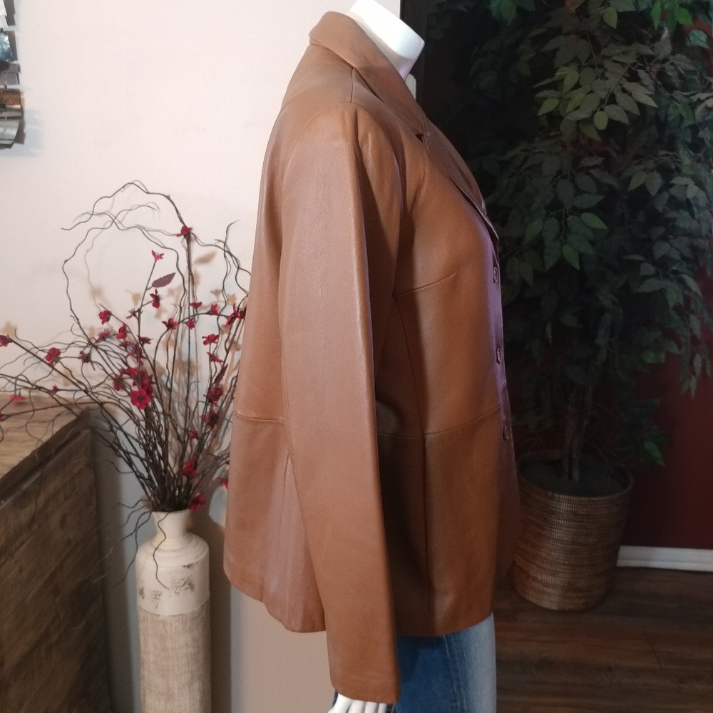 Jones New York Cognac Brown Leather Jacket - Picture 2 of 8